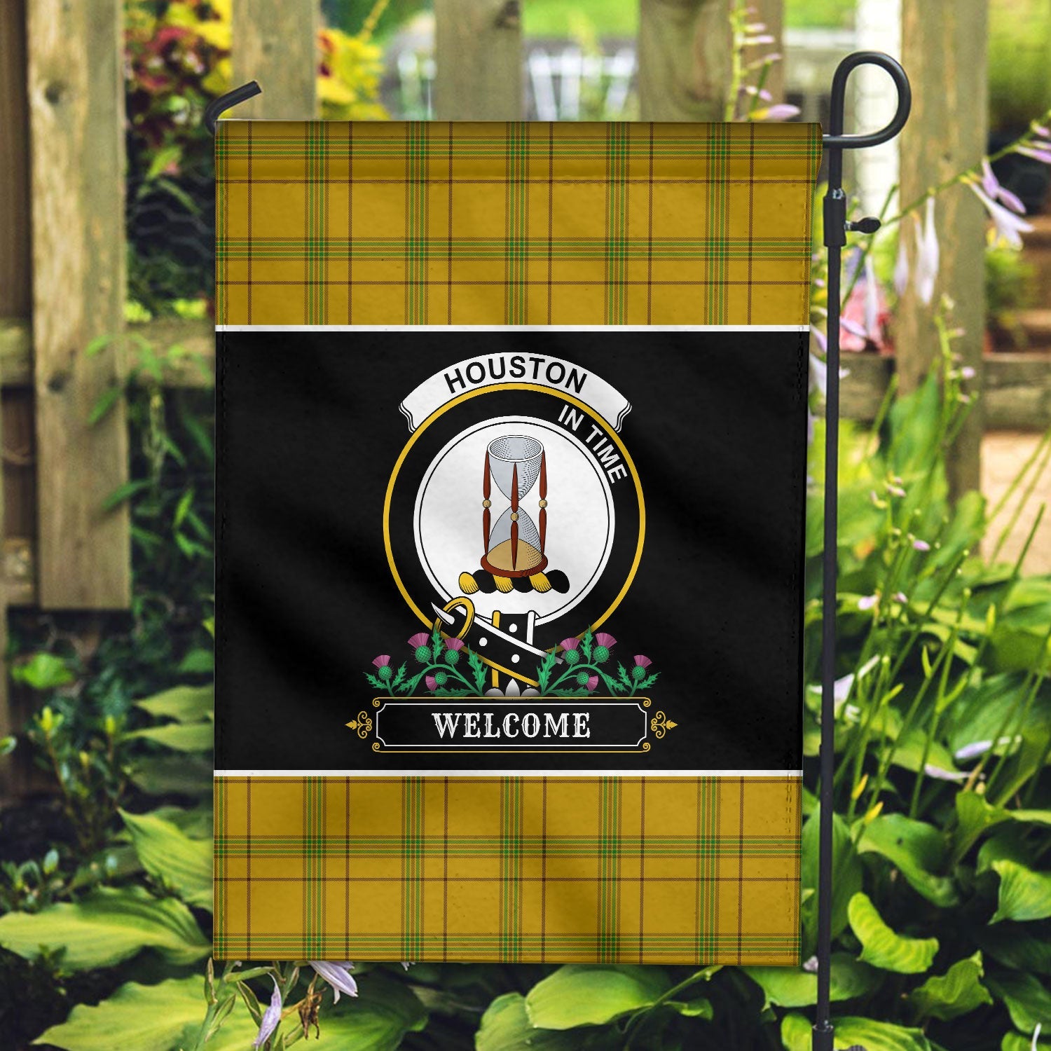 Clan Houston Tartan Crest Garden Flag  - Welcome  FL37 Clan Houston Tartan Today   