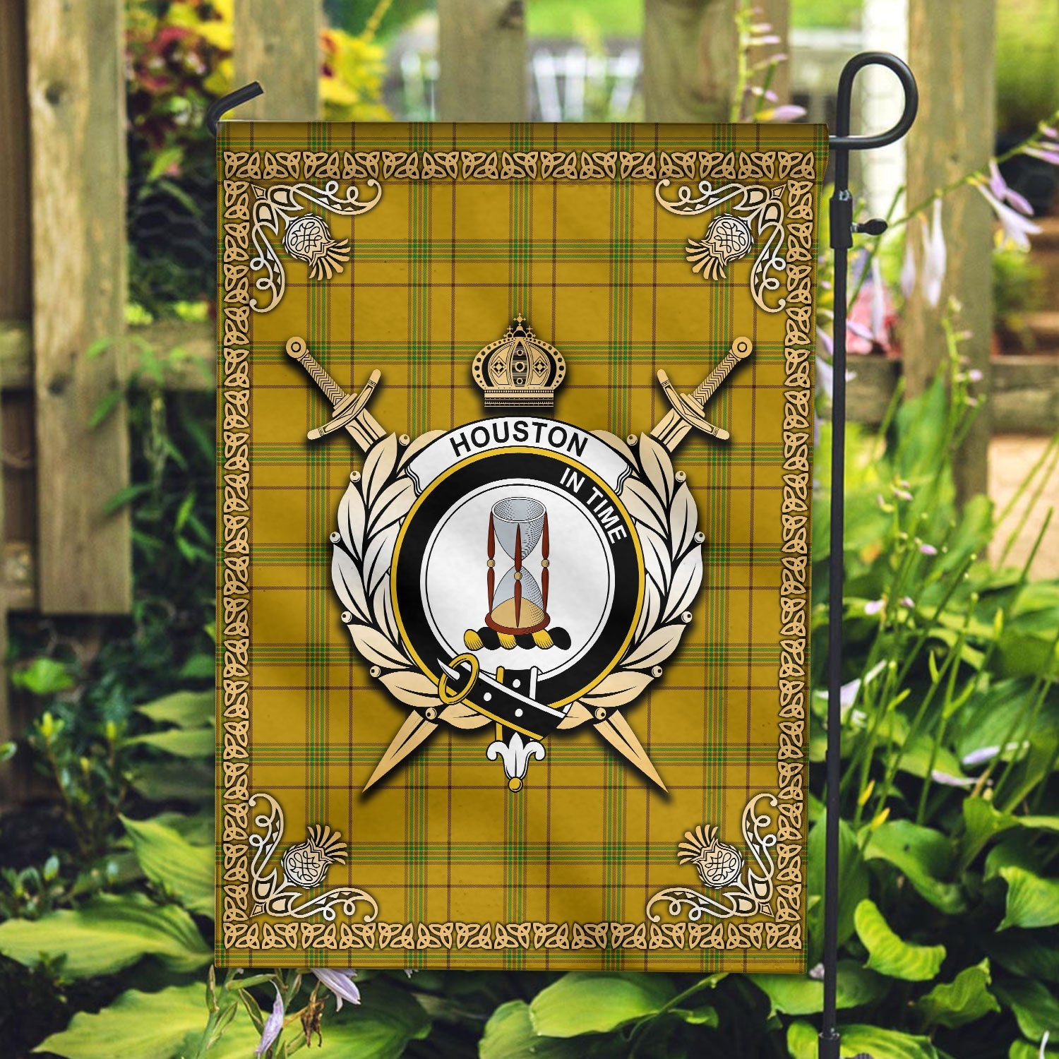 Clan Houston Tartan Crest Garden Flag  - Celtic Thistle  VH97 Clan Houston Tartan Today   