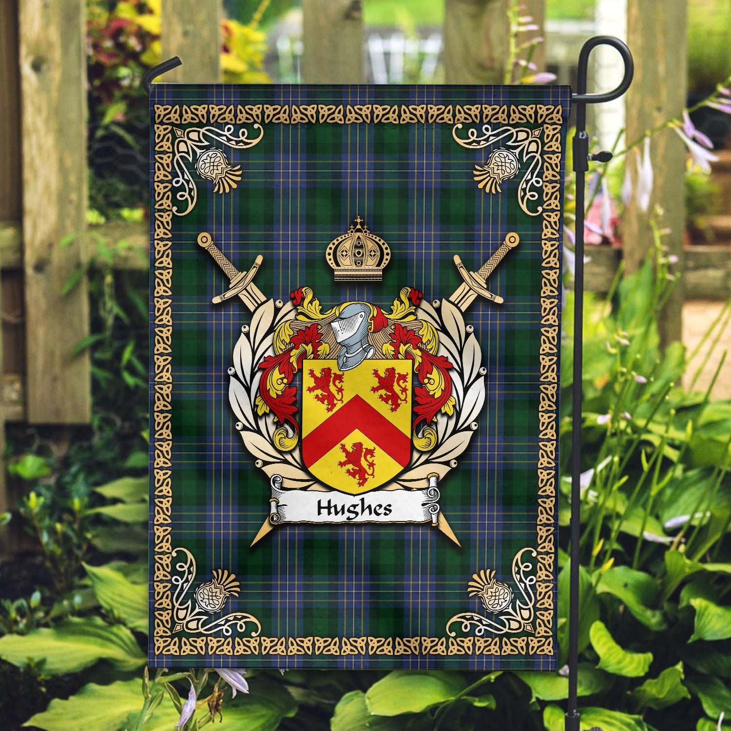 Clan Hughes Tartan Crest Garden Flag  - Celtic Thistle  XZ56 Clan Garden Tartan Today   