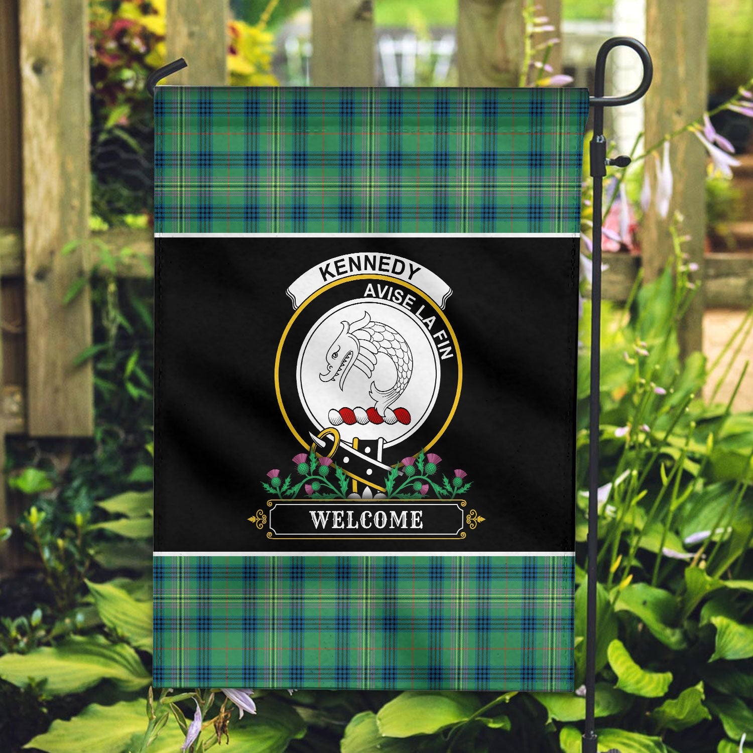 Clan Kennedy Ancient Tartan Crest Garden Flag  - Welcome  SA44 Clan Kennedy Tartan Today   