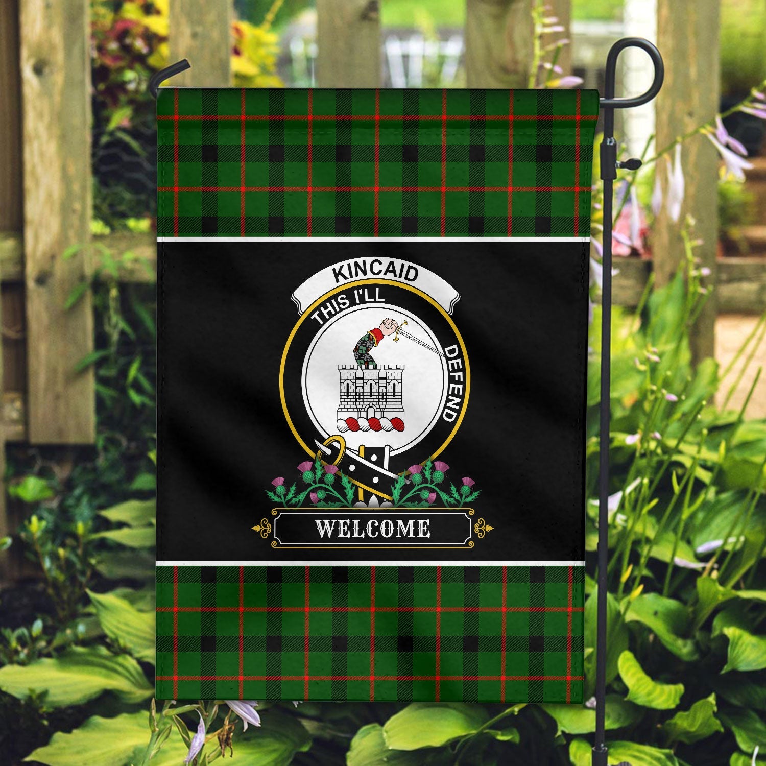 Clan Kincaid Tartan Crest Garden Flag  - Welcome  QX70 Clan Kincaid Tartan Today   