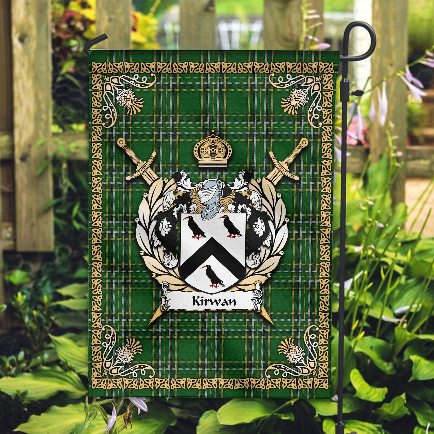 Clan Kirwan Tartan Crest Garden Flag  - Celtic Thistle  NG65 Clan Garden Tartan Today   