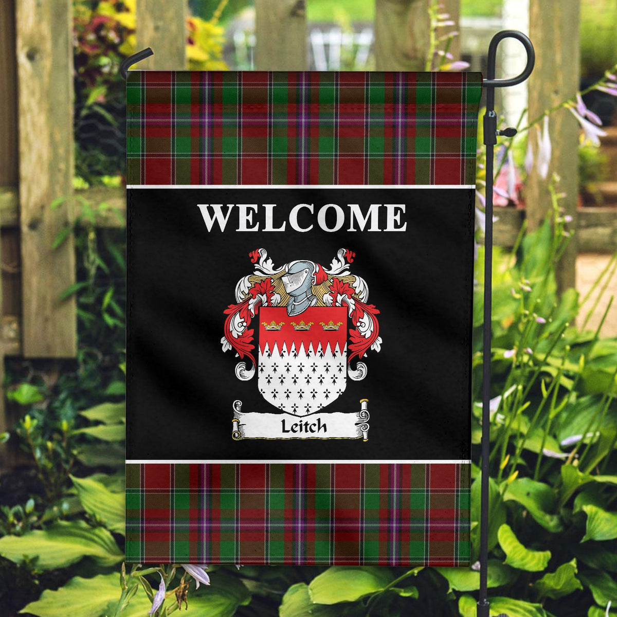 Clan Leitch Tartan Crest Black Garden Flag PK78 Clan Garden Tartan Today   
