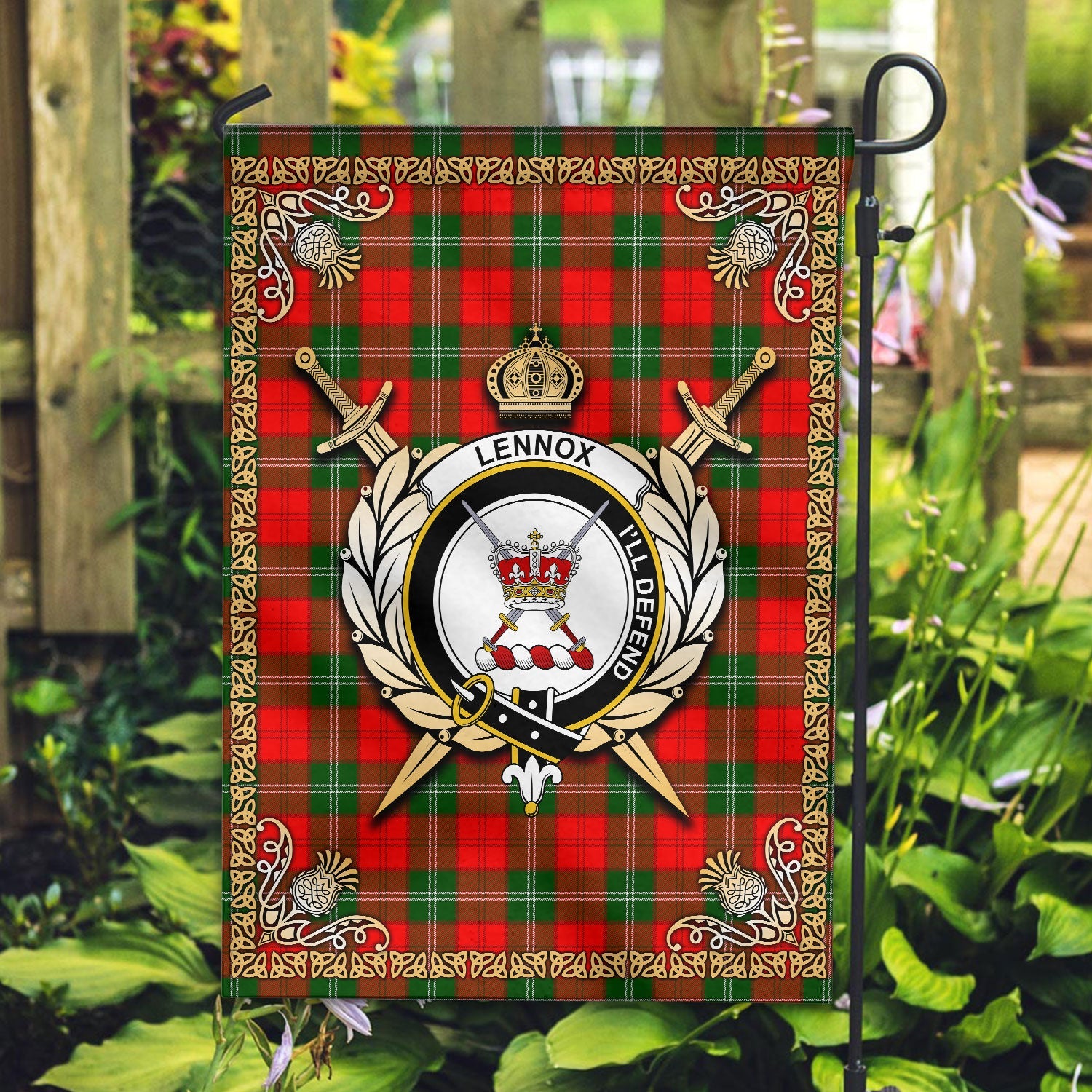 Clan Lennox (Lennox Kincaid) Tartan Crest Garden Flag  - Celtic Thistle  TU50 Clan Lennox Tartan Today   