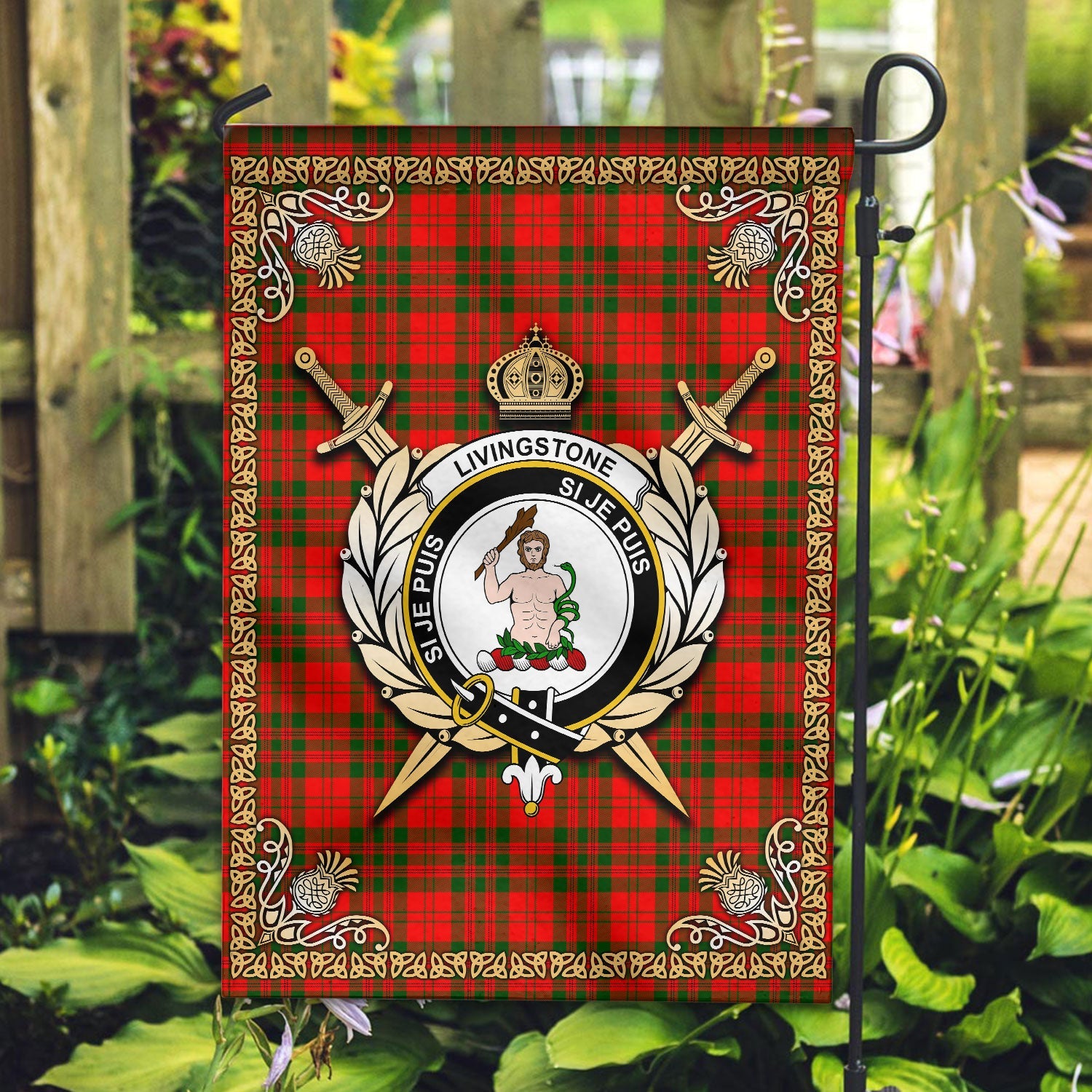 Clan Livingstone Tartan Crest Garden Flag  - Celtic Thistle  WN73 Clan Livingstone Tartan Today   