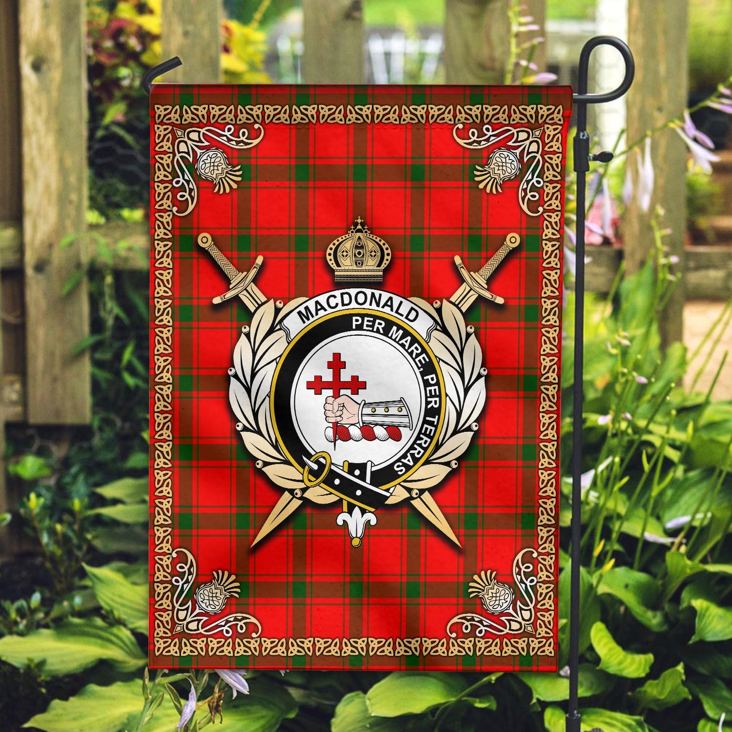 Clan MacDonald of Sleat Tartan Crest Garden Flag  - Celtic Thistle  ZQ13 Clan MacDonald of Sleat Tartan Today   