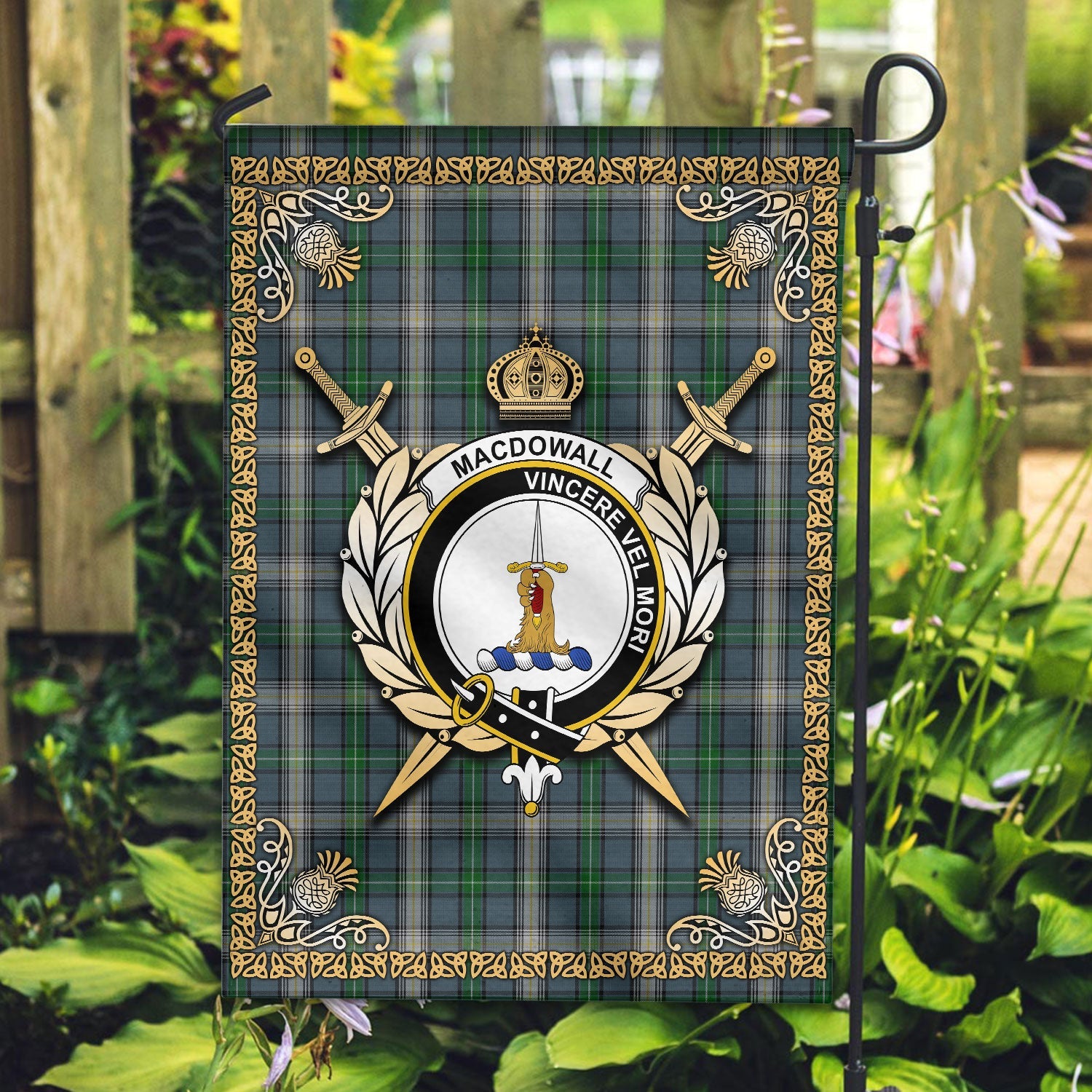 Clan MacDowall Tartan Crest Garden Flag  - Celtic Thistle  TN12 Clan MacDowall Tartan Today   