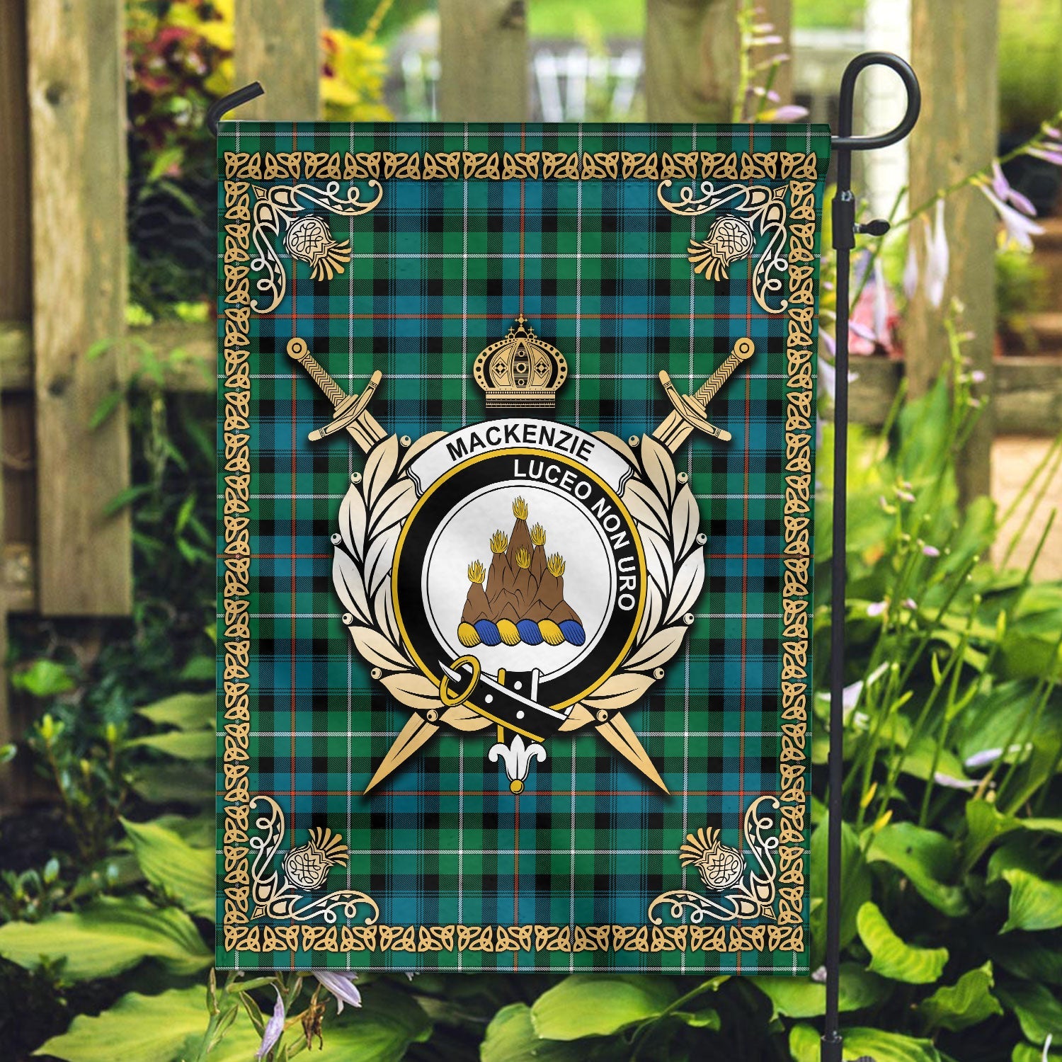 Clan Clan MacKenzie Ancient Tartan Crest Garden Flag  - Celtic Thistle  EY72 Clan Garden Clan MacKenzie   