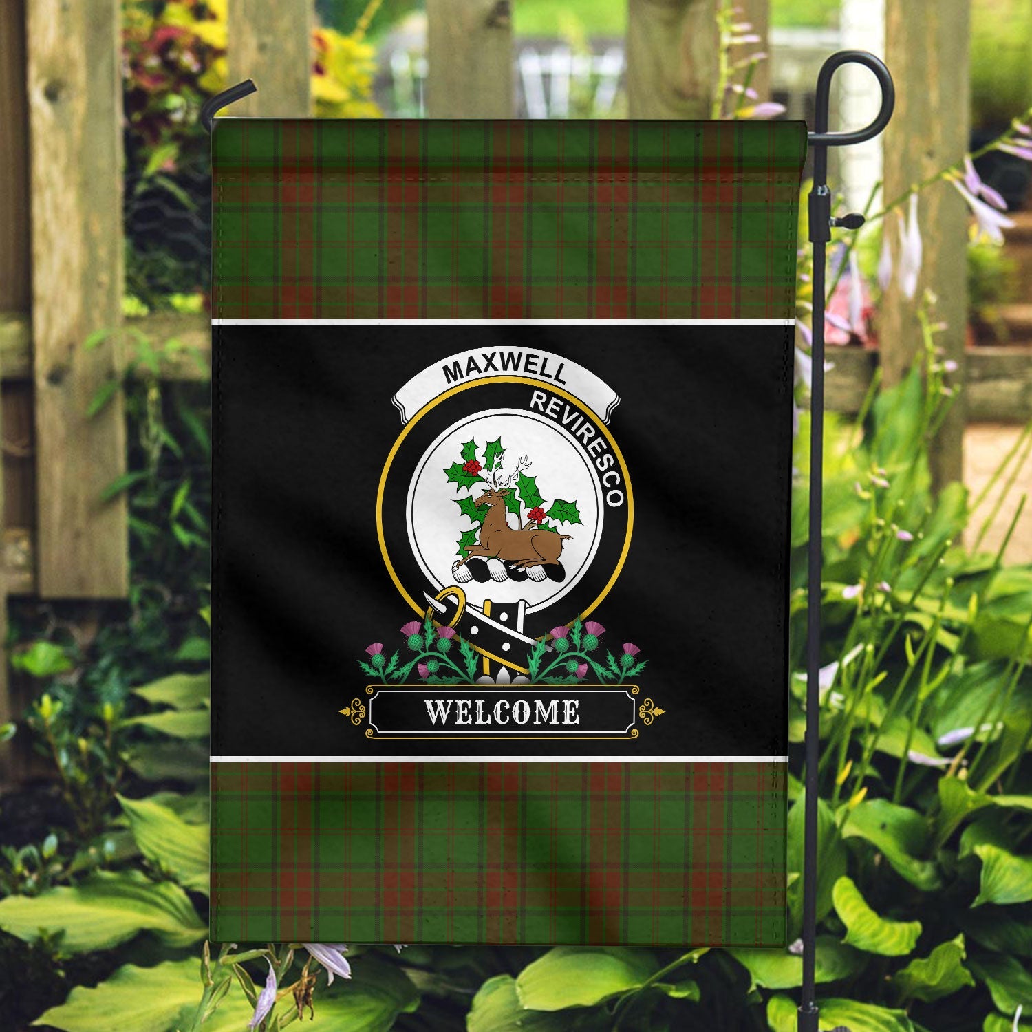 Clan Maxwell Hunting Tartan Crest Garden Flag  - Welcome  MB94 Clan Maxwell Tartan Today   