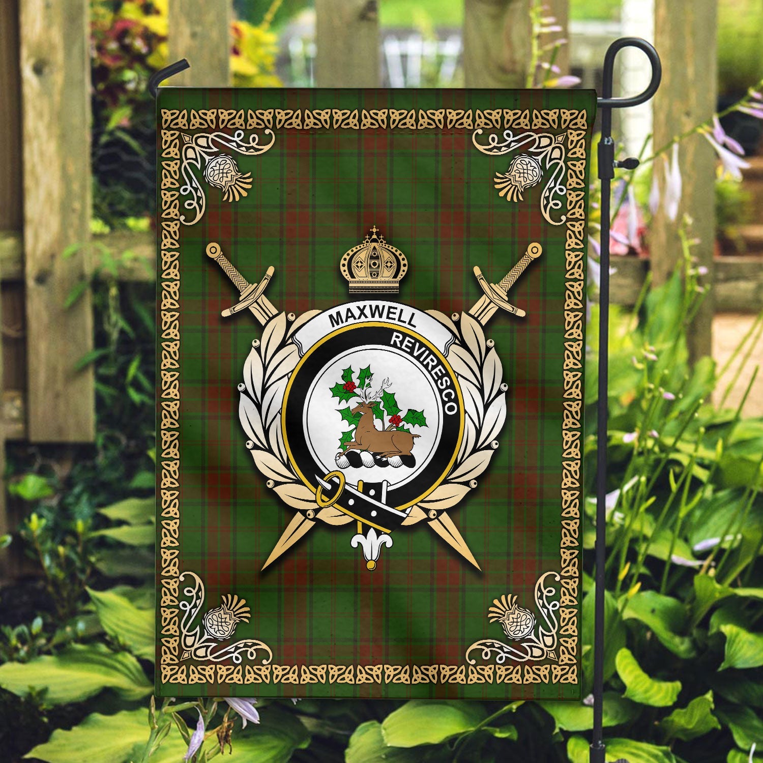 Clan Maxwell Hunting Tartan Crest Garden Flag  - Celtic Thistle  QZ13 Clan Maxwell Tartan Today   