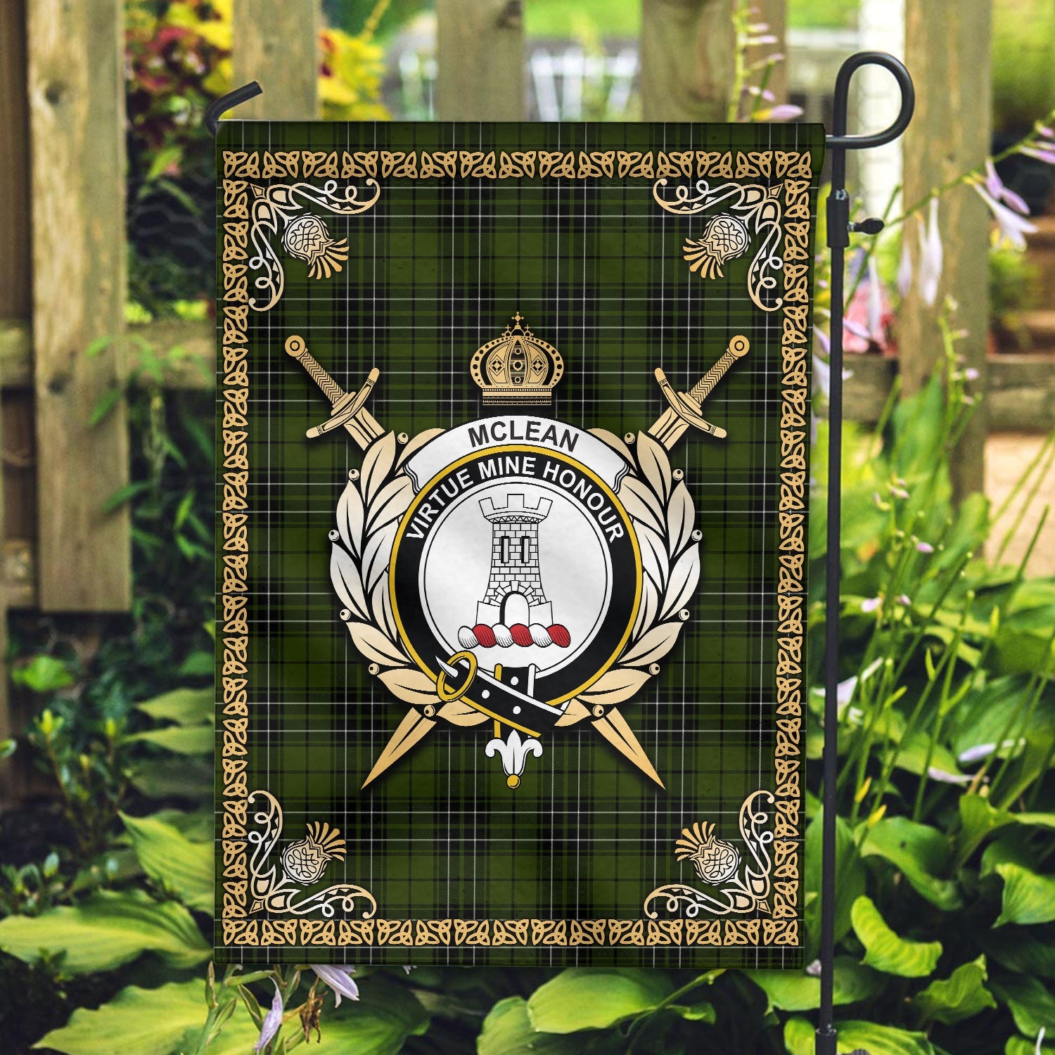 Clan Clan McLean Hunting Tartan Crest Garden Flag  - Celtic Thistle  UP33 Clan Garden Tartan Today   