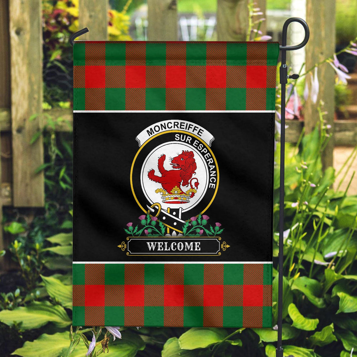 Clan Moncreiffe (or Moncreiff) Tartan Crest Garden Flag  - Welcome  OQ39 Clan Moncrieffe Tartan Today   