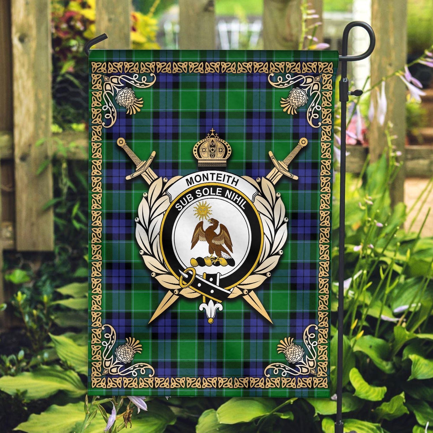 Clan Monteith Tartan Crest Garden Flag  - Celtic Thistle  ZI61 Clan Monteith Tartan Today   