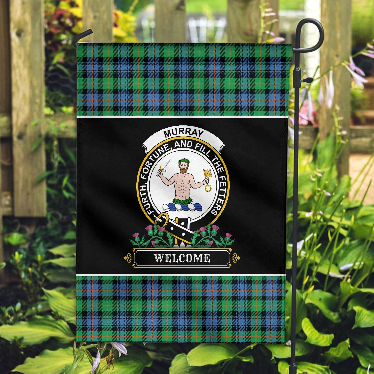 Clan Murray of Atholl Ancient Tartan Crest Garden Flag  - Welcome  OX60 Clan Murray Tartan Today   