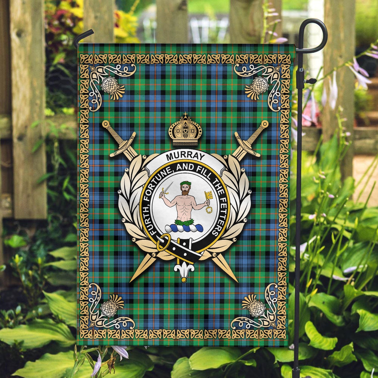 Clan Murray of Atholl Ancient Tartan Crest Garden Flag  - Celtic Thistle  DU25 Clan Murray Tartan Today   