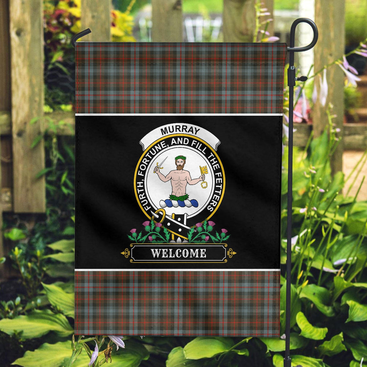 Clan Murray of Atholl Weathered Tartan Crest Garden Flag  - Welcome  SN83 Clan Murray Tartan Today   