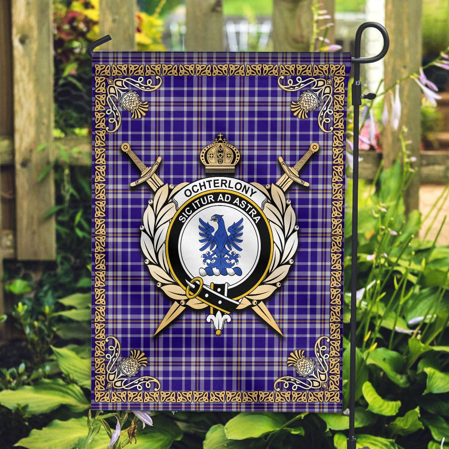 Clan Ochterlony Tartan Crest Garden Flag  - Celtic Thistle  UC17 Clan Ochterlony/ Ochterlonie Tartan Today   