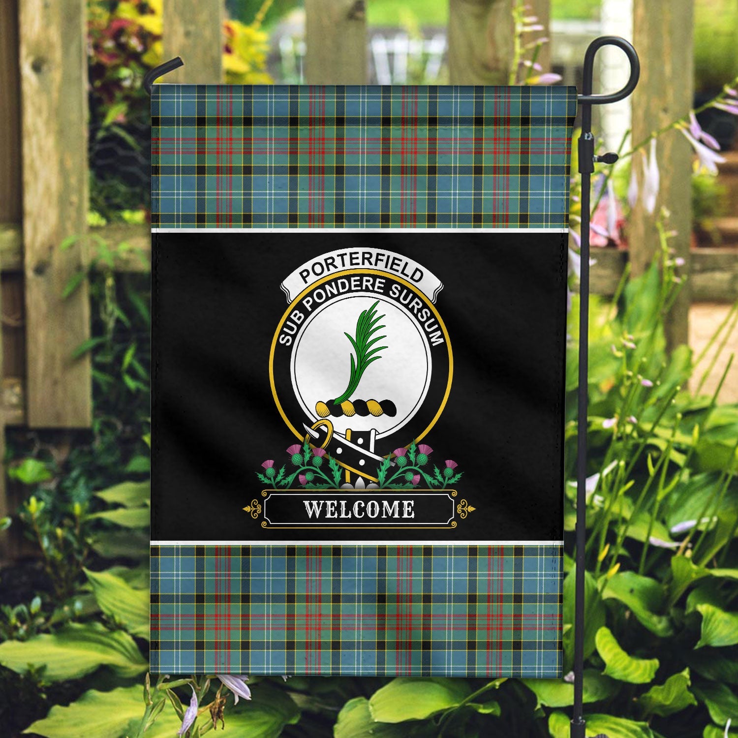 Clan Clan Porterfield Tartan Crest Garden Flag  - Welcome  VV34 Clan Garden Tartan Today   