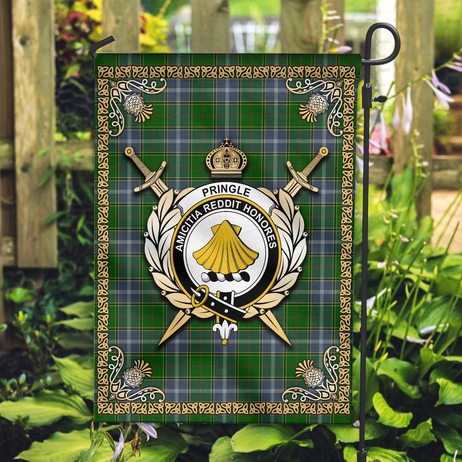 Clan Pringle Tartan Crest Garden Flag  - Celtic Thistle  MO58 Clan Pringle Tartan Today   