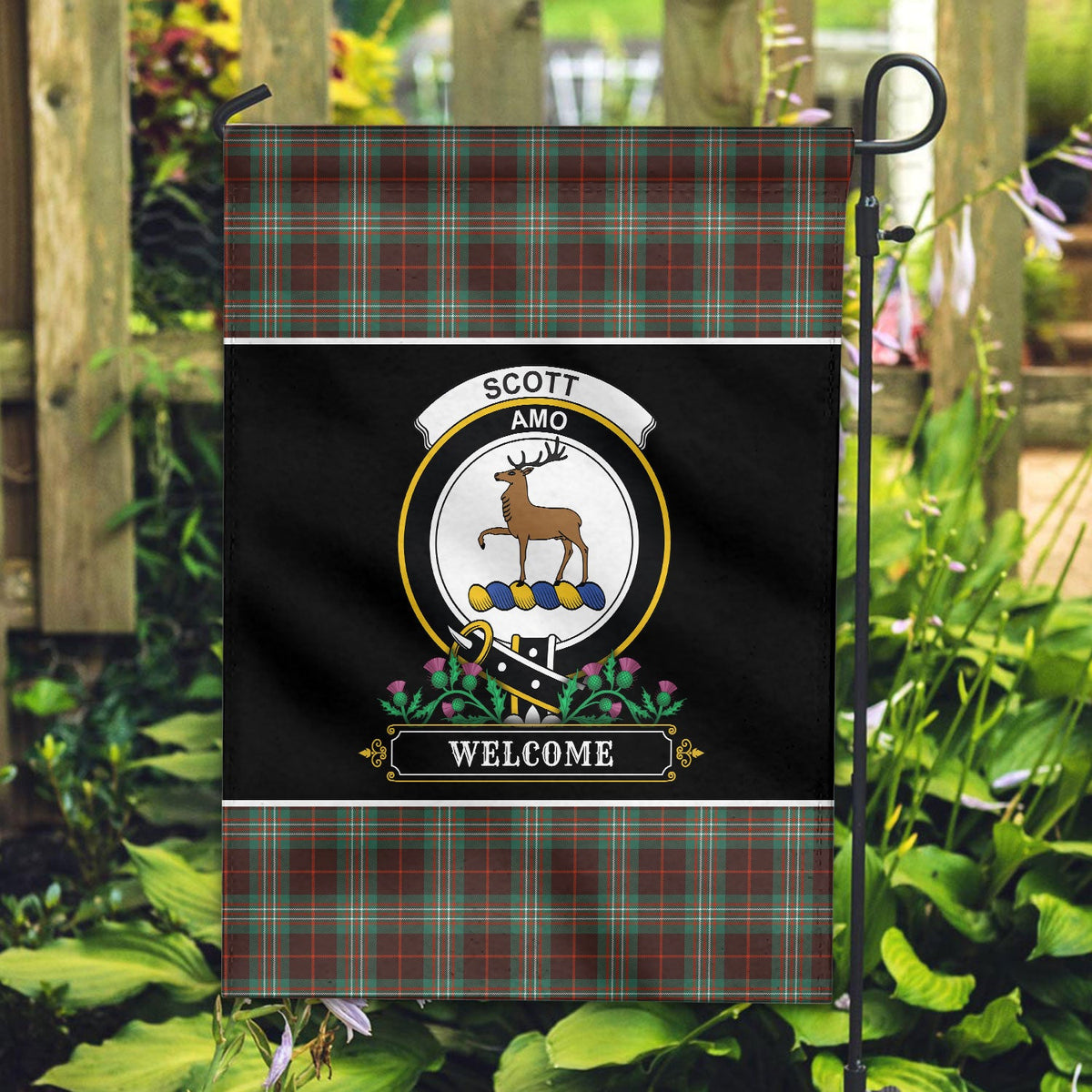 Clan Scott Brown Ancient Tartan Crest Garden Flag  - Welcome  AB80 Clan Scott (Scott Tartan) Tartan Today   