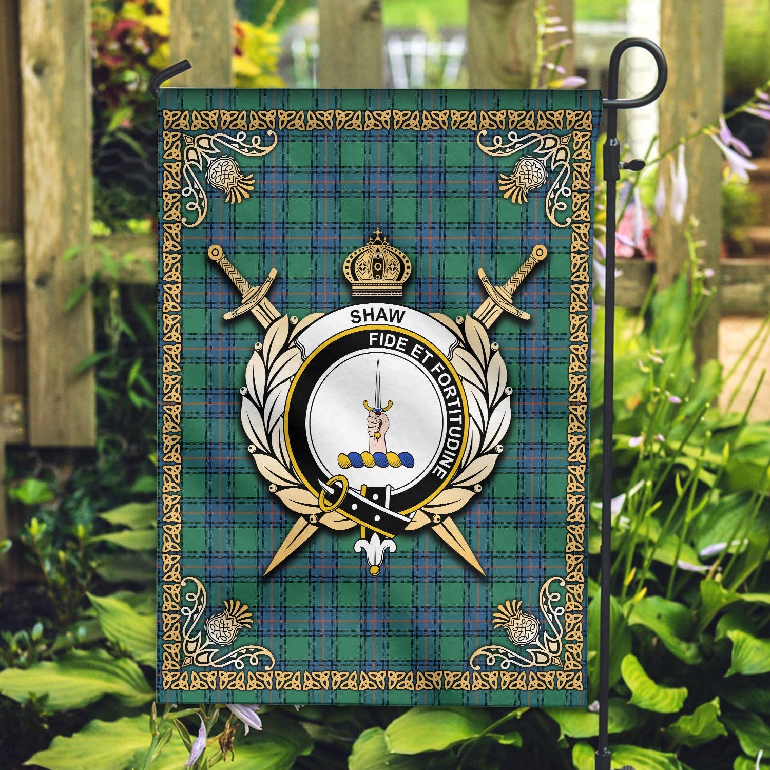 Clan Shaw Ancient Tartan Crest Garden Flag  - Celtic Thistle  DK88 Clan Shaw Tartan Today   