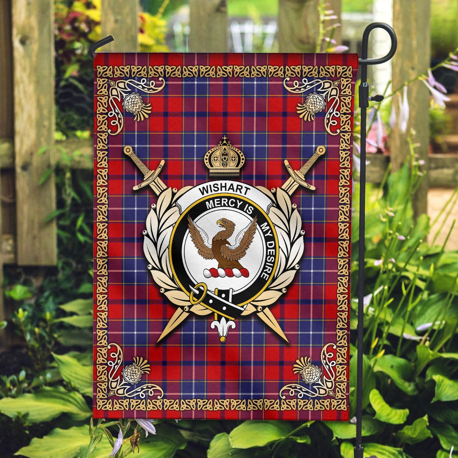 Clan Wishart Dress Tartan Crest Garden Flag  - Celtic Thistle  FY91 Clan Wishart Tartan Today   