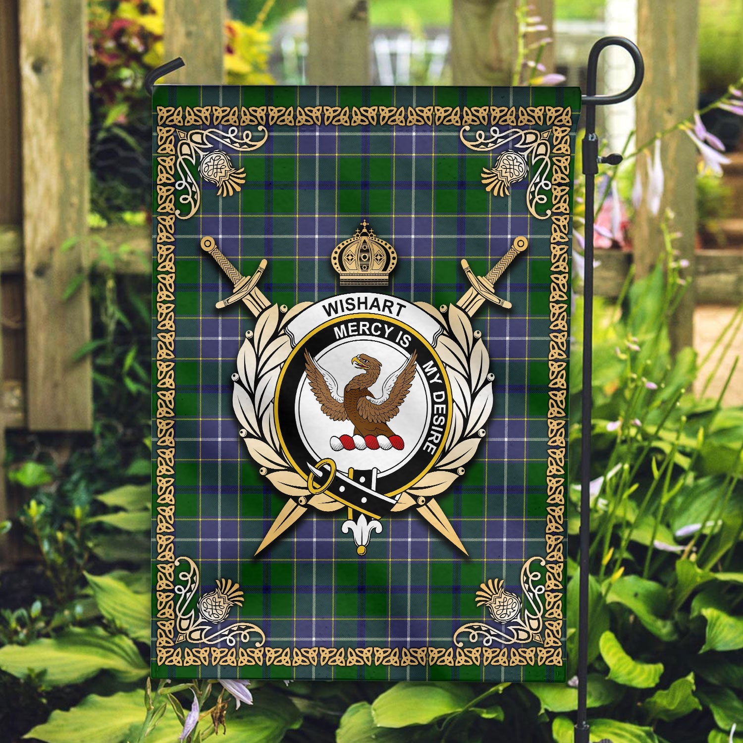 Clan Wishart Hunting Tartan Crest Garden Flag  - Celtic Thistle  AJ27 Clan Wishart Tartan Today   