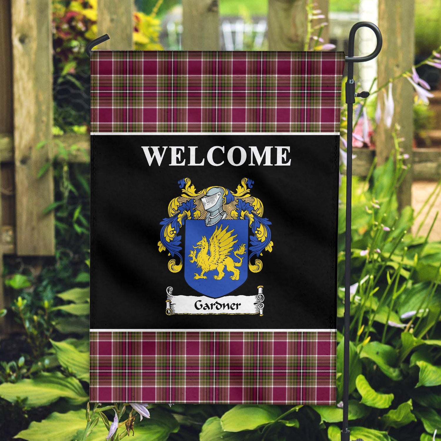 Clan Gardner Tartan Crest Black Garden Flag VS63 Clan Garden Tartan Today   
