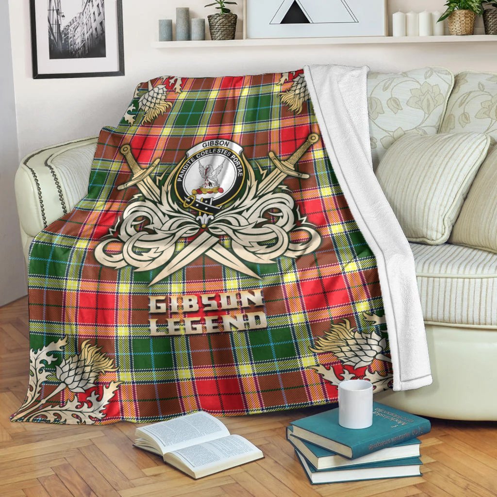 Clan Gibson Tartan Gold Courage Symbol Blanket FY76 Clan Hall Tartan Today   