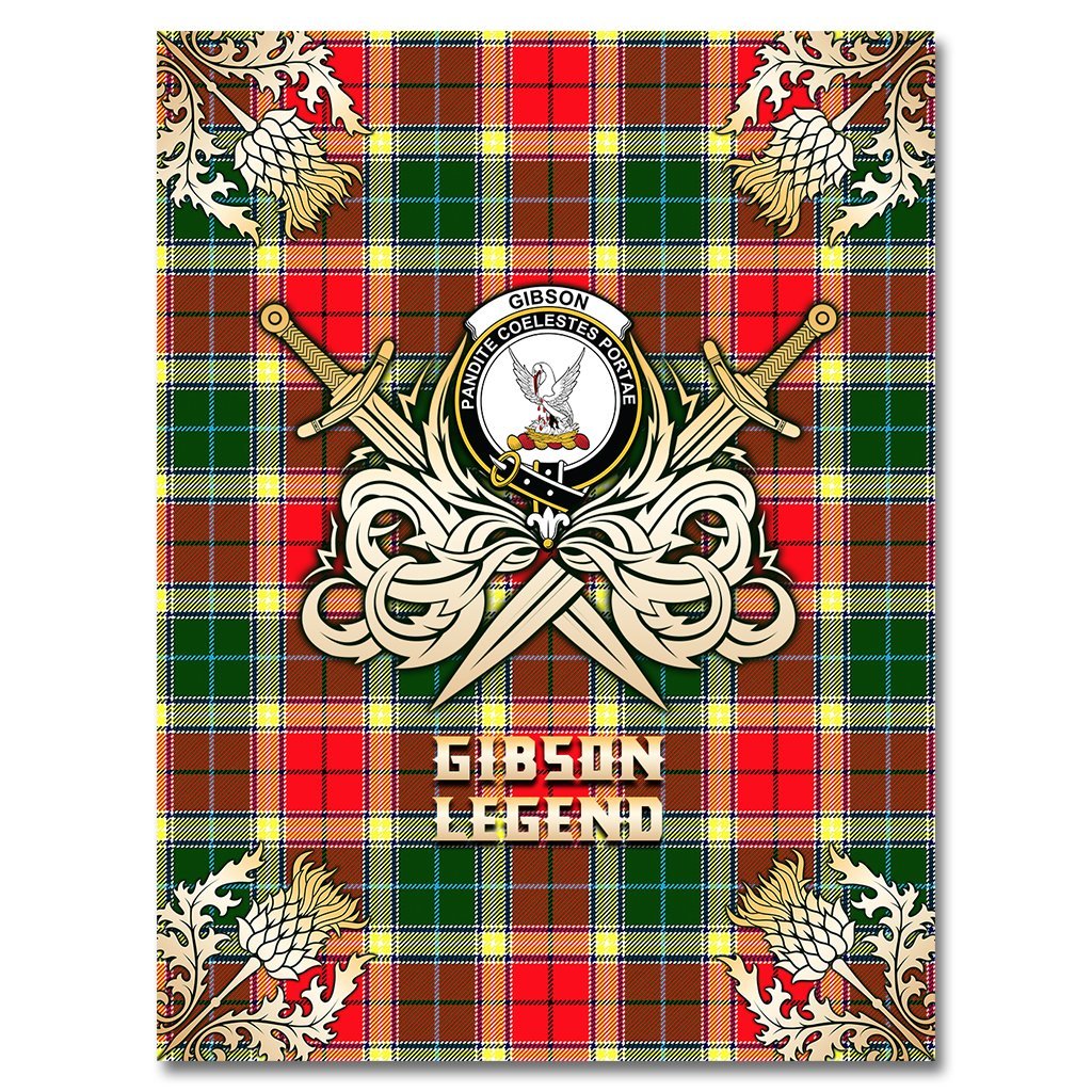 Clan Gibson Tartan Gold Courage Symbol Blanket FY76 Clan Hall Tartan Today   