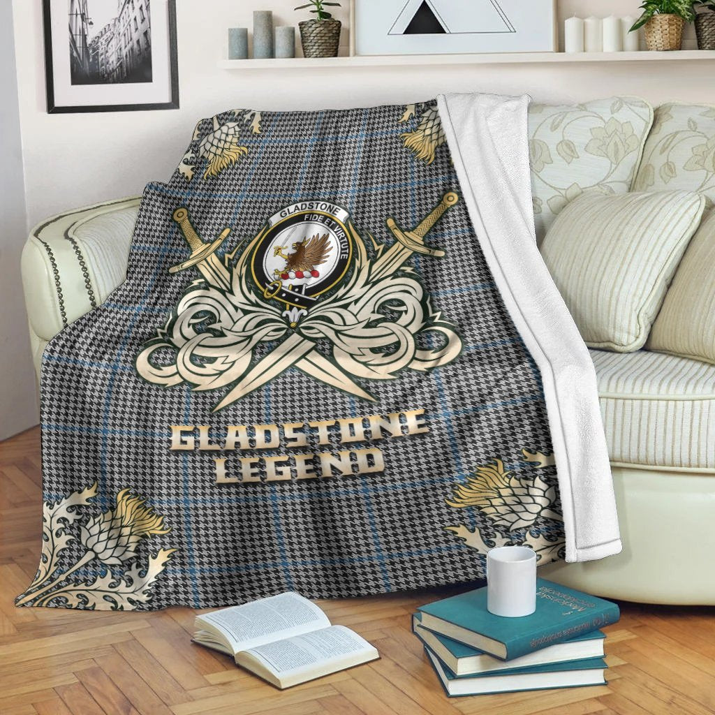 Clan Gladstone Tartan Gold Courage Symbol Blanket YB67 Clan Hall Tartan Today   