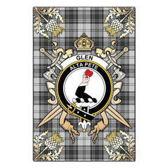 Clan Glen Tartan Crest Black Garden Flag  - Gold Thistle  YI97 Clan Glen Tartan Today   