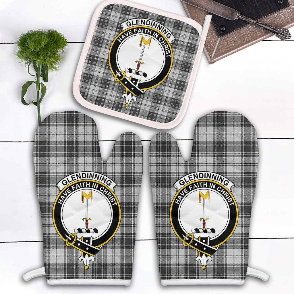 Clan Glendinning Tartan Crest Oven Mitt And Pot Holder (2 Oven Mitts + 1 Pot Holder) HR91 Clan Glen Tartan Today   