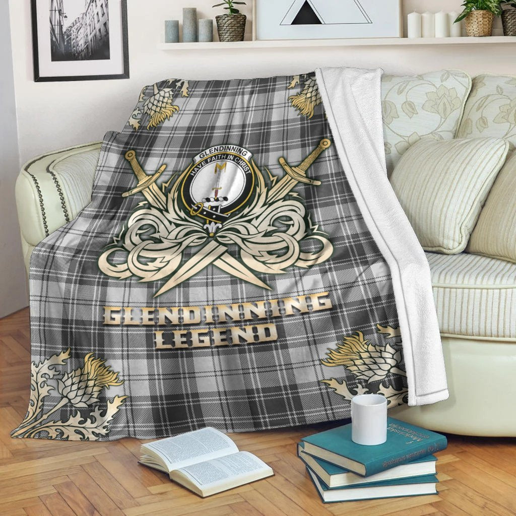 Clan Glendinning Tartan Gold Courage Symbol Blanket EO70 Clan Glen Tartan Today   