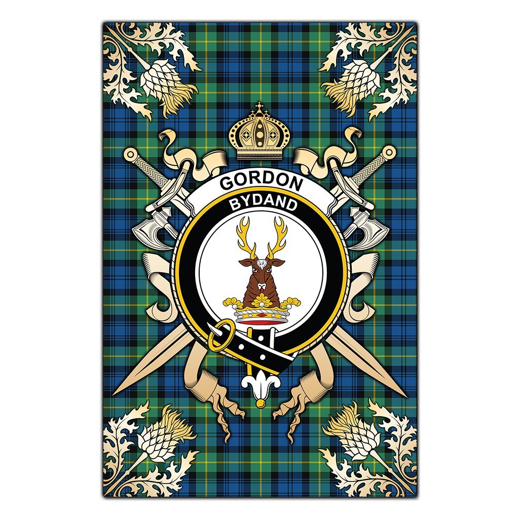 Clan Gordon Ancient Tartan Crest Black Garden Flag  - Gold Thistle  JC78 Clan Gordon Tartan Today   