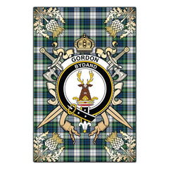 Clan Gordon Dress Ancient Tartan Crest Black Garden Flag  - Gold Thistle  MW95 Clan Gordon Tartan Today   