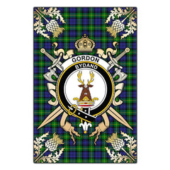 Clan Gordon Modern Tartan Crest Black Garden Flag  - Gold Thistle  AJ62 Clan Gordon Tartan Today   