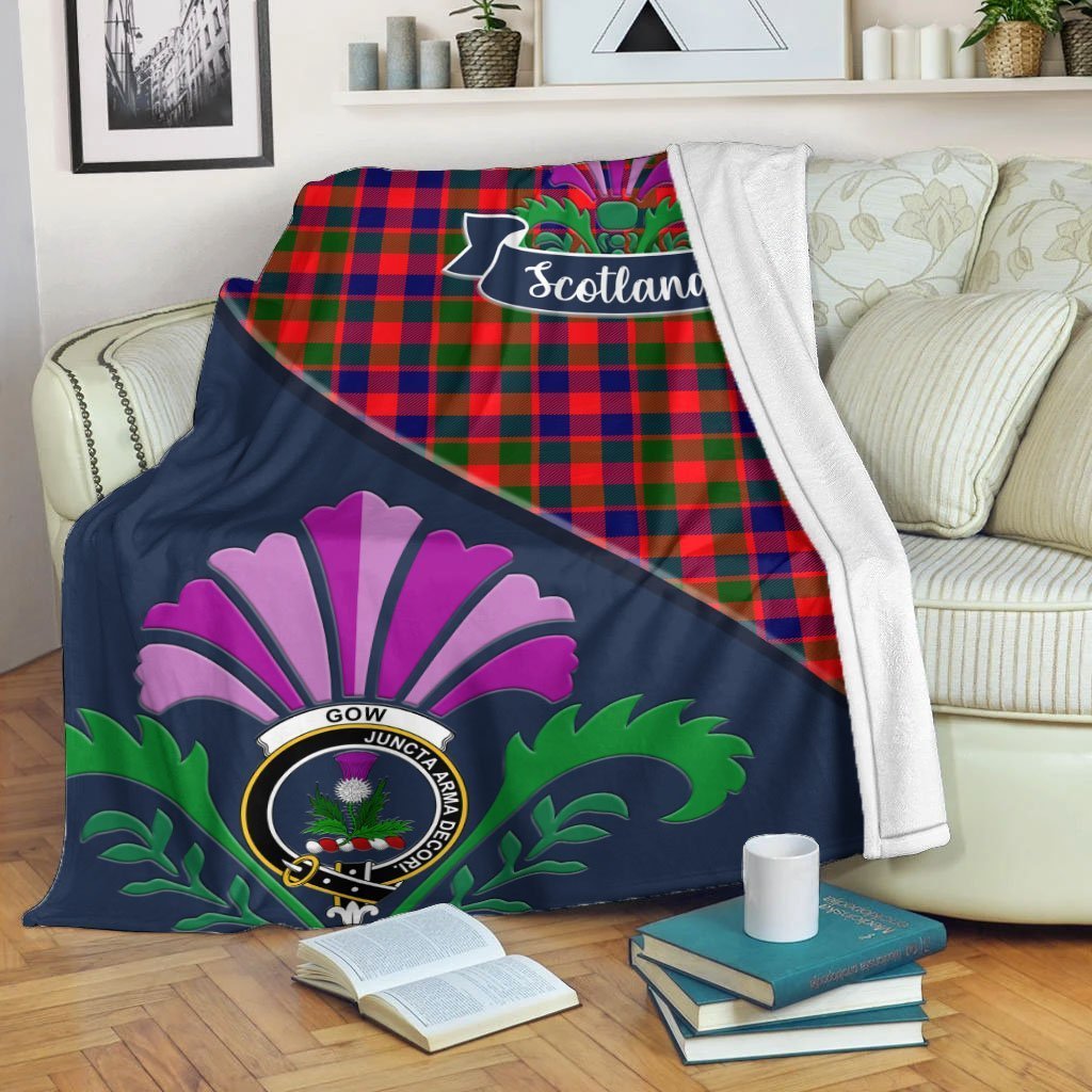 Clan Gow (of Skeoch) Tartan Crest Premium Blanket Thistle Style ZN37 Clan Gow Tartan Today   