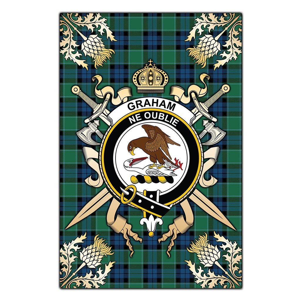 Clan Clan Graham of Menteith Ancient Tartan Crest Black Garden Flag  - Gold Thistle  JZ99 Clan Graham Tartan Today   