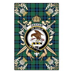 Clan Clan Graham of Menteith Ancient Tartan Crest Black Garden Flag  - Gold Thistle  JZ99 Clan Graham Tartan Today   