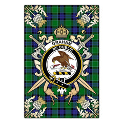 Clan Graham of Menteith Modern Tartan Crest Black Garden Flag  - Gold Thistle  AT90 Clan Graham Tartan Today   