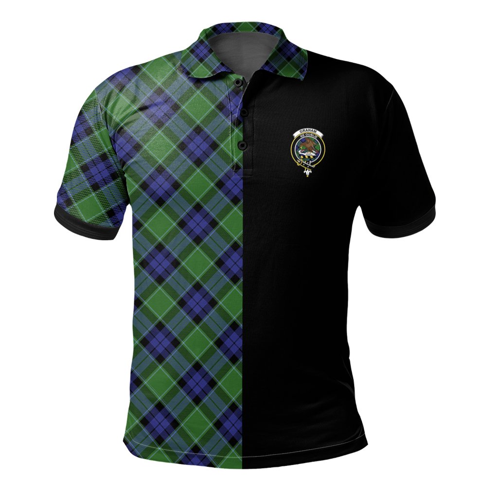 Clan Graham of Menteith Modern Tartan Polo Shirt Half of Me - Cross Style VF64 Graham of Menteith Modern Tartan Tartan Polo   