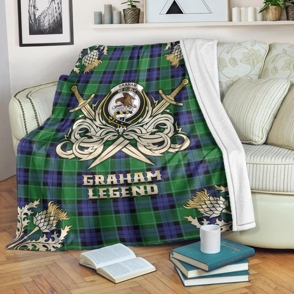 Clan Graham of Menteith Modern Tartan Gold Courage Symbol Blanket