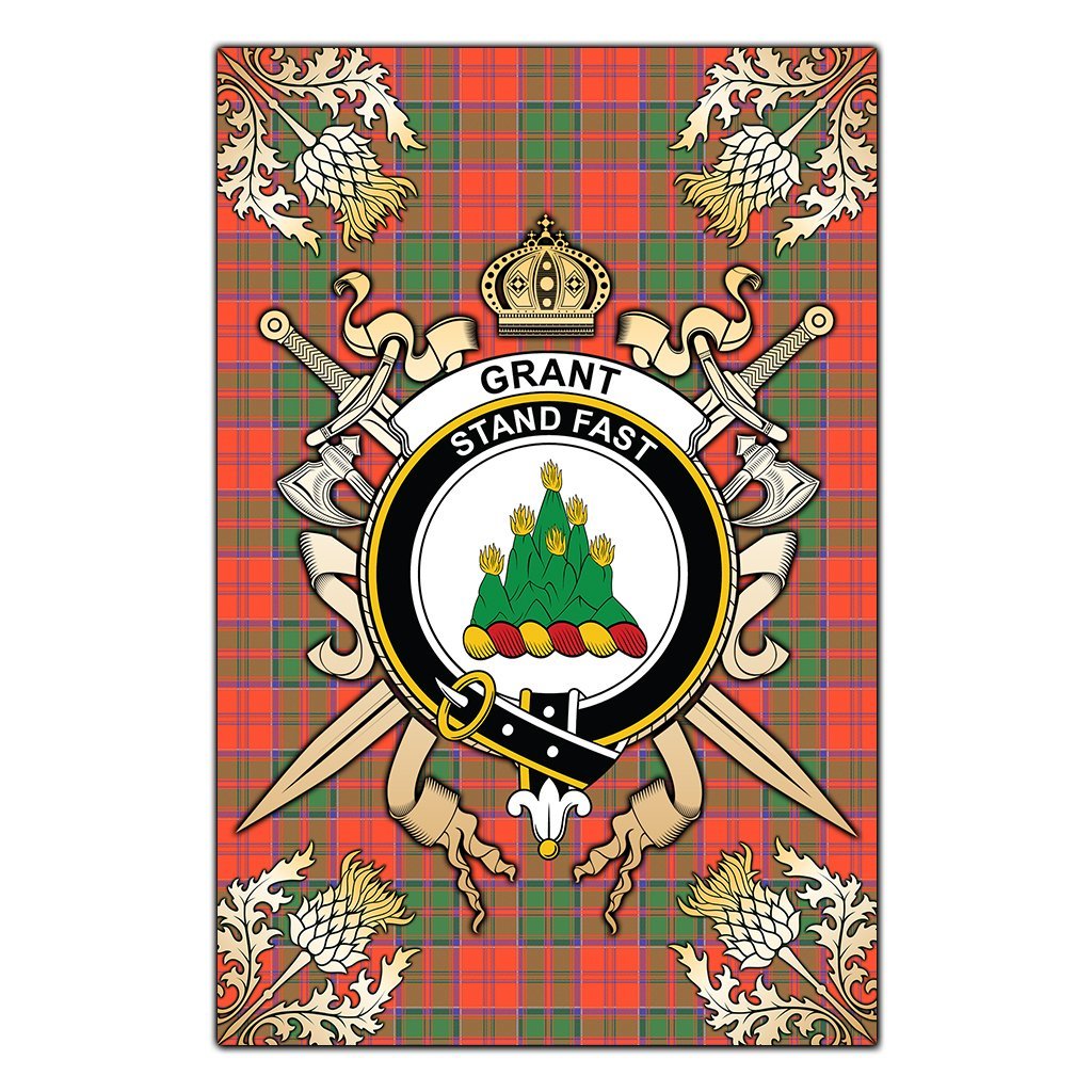 Clan Grant Ancient Tartan Crest Black Garden Flag  - Gold Thistle  WN46 Clan Grant Tartan Today   