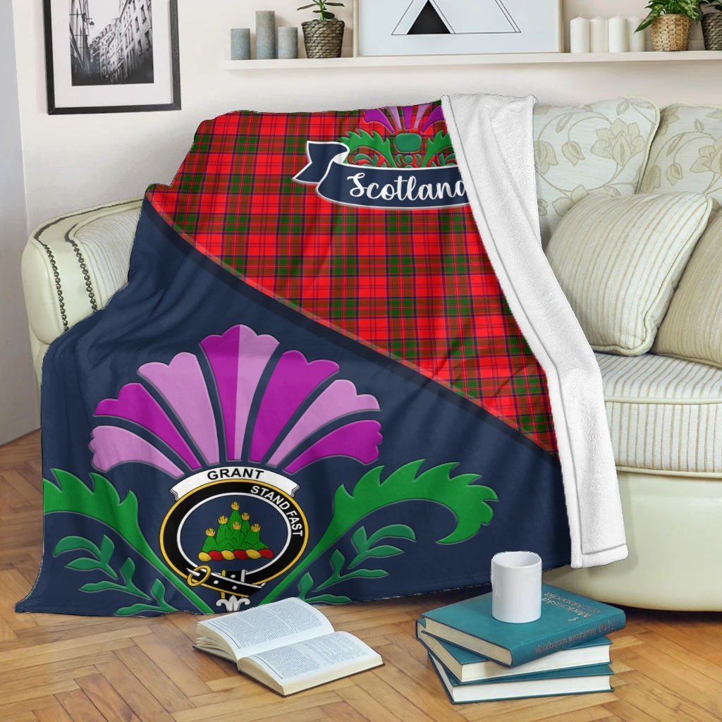 Clan Grant Tartan Crest Premium Blanket Thistle Style PJ13 Clan Grant Tartan Today   