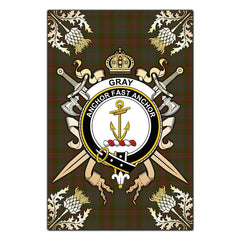 Clan Gray Tartan Crest Black Garden Flag  - Gold Thistle  JO69 Clan Gray Tartan Today   