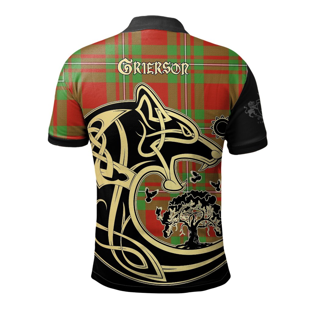 Clan Grierson Tartan Polo Shirt Viking Wolf PI13 Grierson Tartan Tartan Polo   