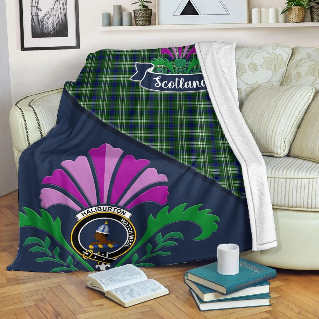 Clan Haliburton Tartan Crest Premium Blanket Thistle Style YX36 Clan Haliburton Tartan Today   