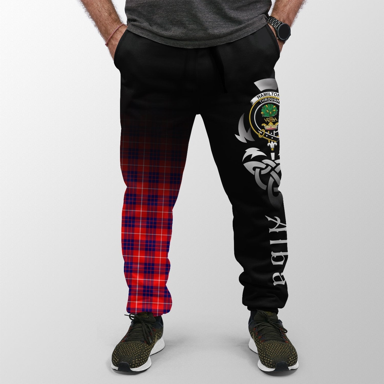 Clan Hamilton Modern Tartan Crest Jogger Sweatpants  Alba Celtic Style BU11 Clan Hamilton Tartan Today   