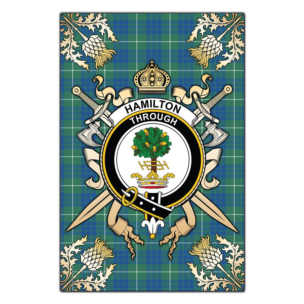 Clan Clan Hamilton Hunting Ancient Tartan Crest Black Garden Flag  - Gold Thistle  DD83 Clan Hamilton Tartan Today   